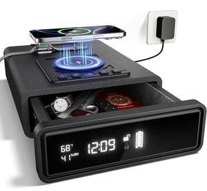Biometric Safe with Wireless Charging for Phone & Watch